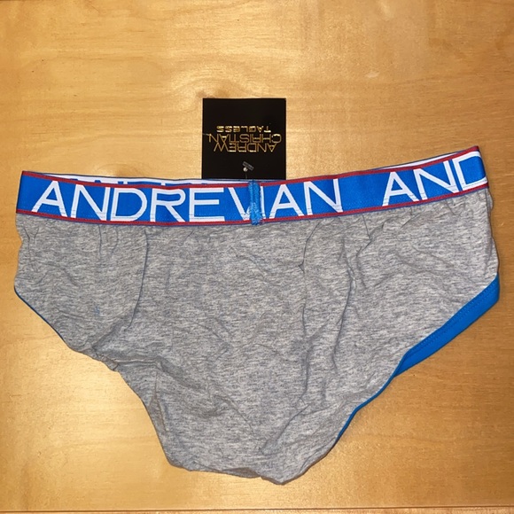 Medium Andrew Christian “Almost Naked” Mesh & Cotton Brief White Grey Blue Red - Picture 3 of 9